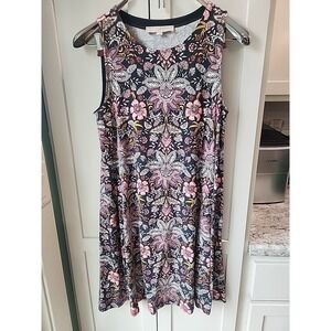 NEW Ann Taylor Loft Floral A Line Dress Size 2 Sleeveless Pink Blue Knit Stretch
